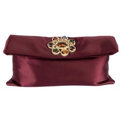 Pre-Loved Moschino Women's Burgundy Satin Crystal Embellished Clutch Bag