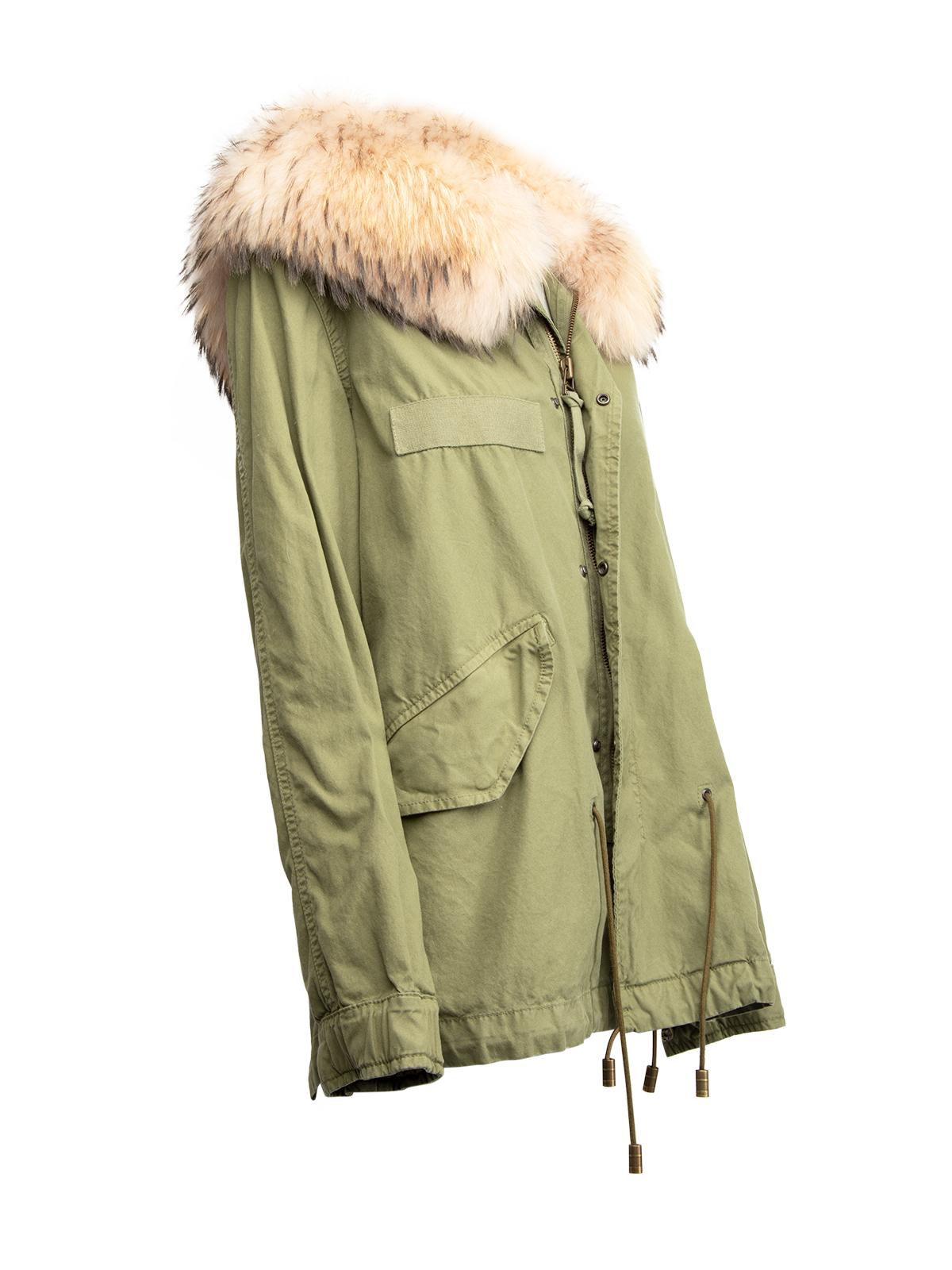 CONDITION is Very good. Hardly any visible wear to coat is evident on this used Mr and Mrs. Italy designer resale item. Details Green Cotton Zip fastening Hood Detachable fur hood Drawstring hem Pockets Comes in Original dust bag Composition
