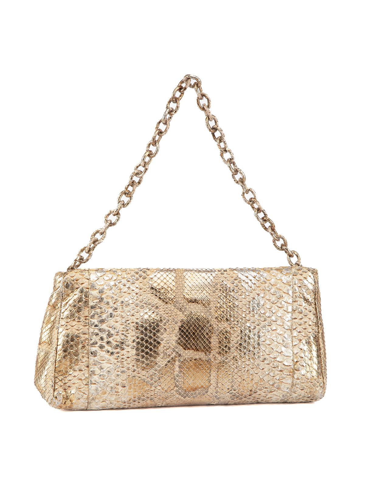Pre-Loved Nancy Gonzalez Women's Genuine Python Molurus Gold Clutch Bag In Excellent Condition In London, GB