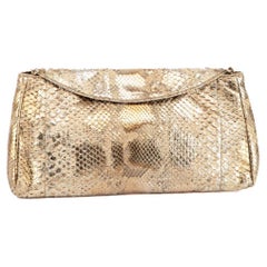 Used Pre-Loved Nancy Gonzalez Women's Genuine Python Molurus Gold Clutch Bag