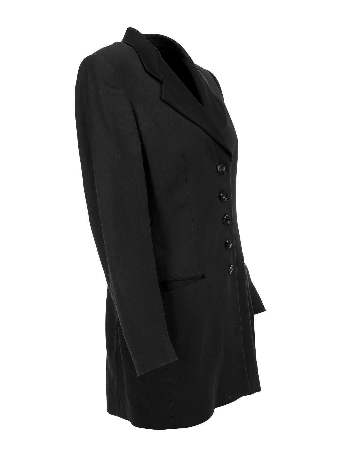 CONDITION is Very good. Minimal wear to blazer is evident. Minimal wear to outer fabric on this used Narciso Rodriguez designer resale item. Details Black Synthetic Blazer Long length Long sleeves Single breasted Collared Shoulder padded 2x Front