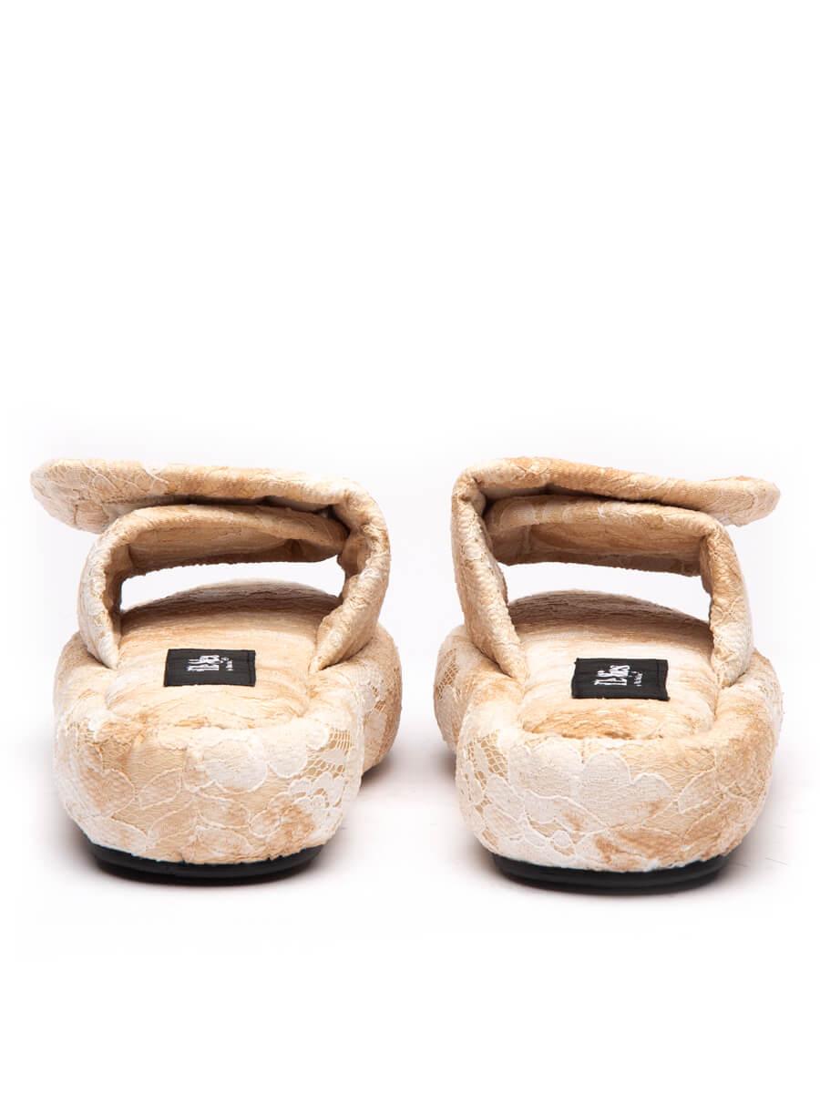 Pre-Loved Natasha Zinko Women's Platform Slides Beige Lace In Good Condition In London, GB