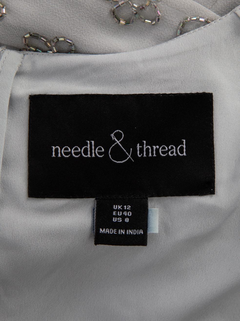Pre-Loved Needle & Thread Women's Blue Beaded Floral Short Sleeve Mini Dress For Sale 2