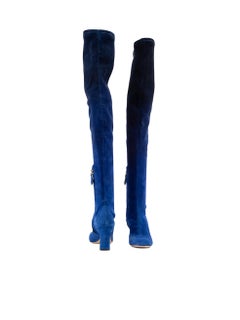 Pre-Loved Nicholas Kirkwood Women's Blue Suede Pearl Accent Thigh Boots