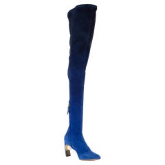 Pre-Loved Nicholas Kirkwood Women's Blue Suede Pearl Accent Thigh Boots