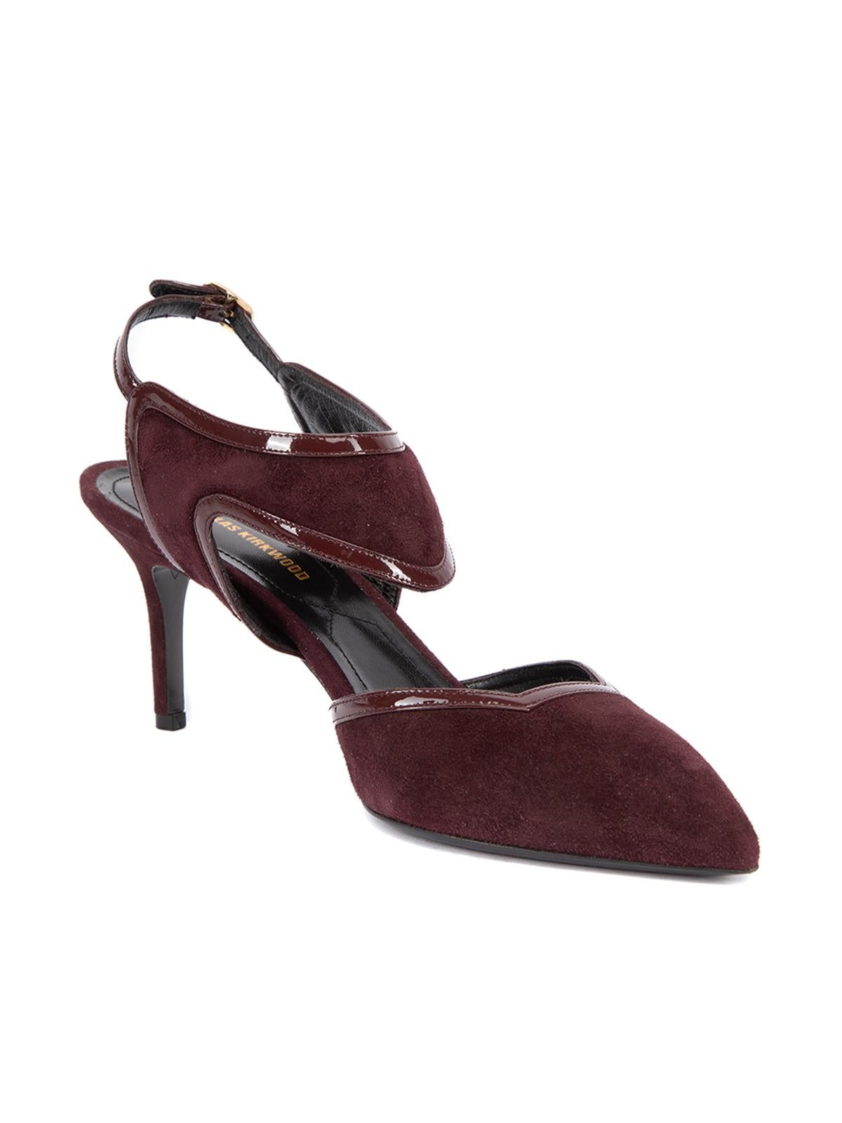 CONDITION is Very good. Hardly any visible wear to heels is evident. There is very minimal wear to the suede exterior on this used Nicholas Kirkwood designer resale item. This item comes with the original dustbag and shoebox. Details Burgundy Suede