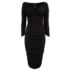 Pre-Loved Norma Kamali Women's Black Rucked V-Neck Midi Dress