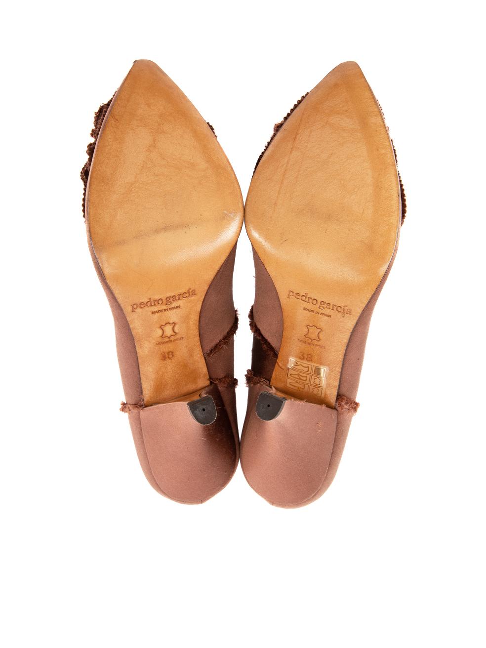Pre-Loved Pedro Garcia Women's Copper Pointed Toe Frayed Ruffles Pumps In Good Condition In London, GB