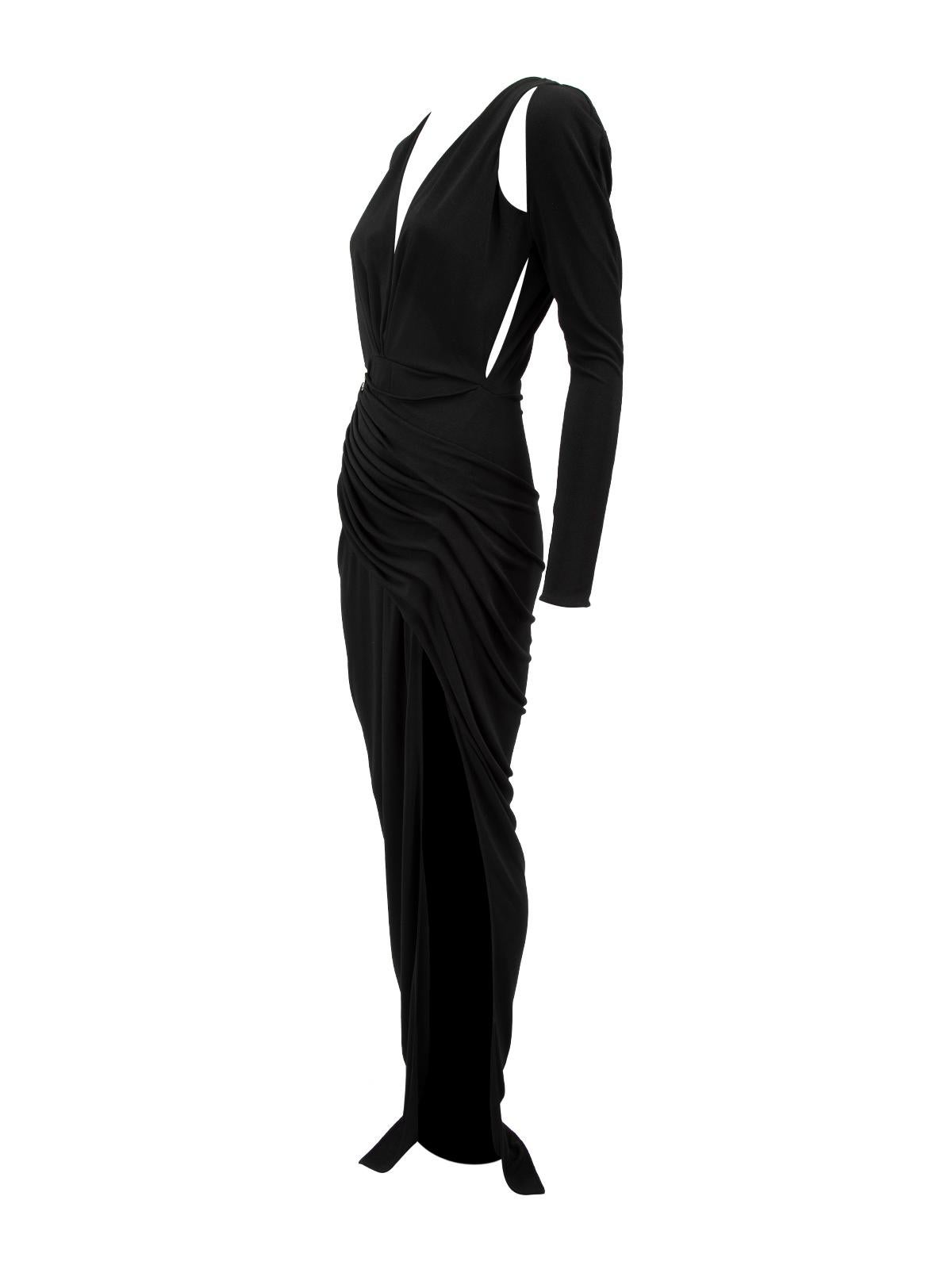 Pre-Loved Philipp Plein Women's Black Cold Shoulder Deep V Ruched Gown For Sale 1
