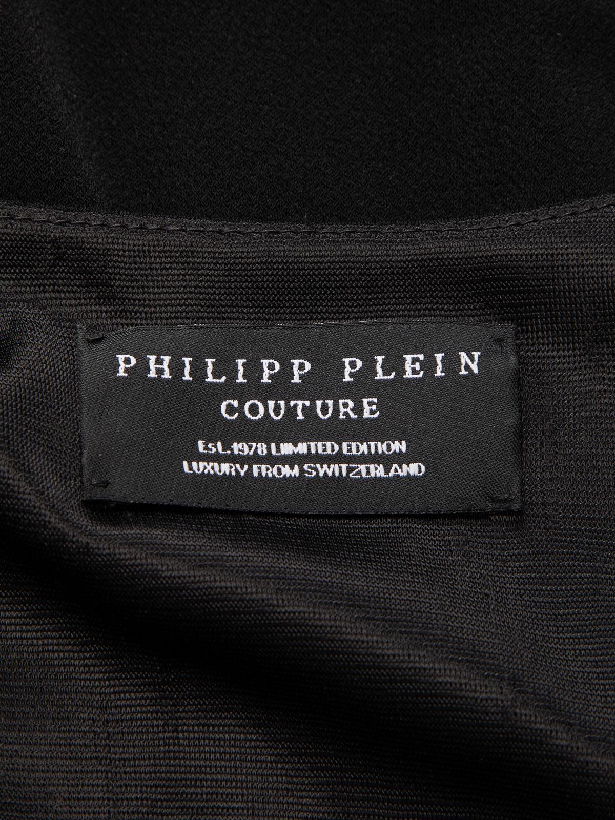 Pre-Loved Philipp Plein Women's Black Cold Shoulder Deep V Ruched Gown For Sale 2