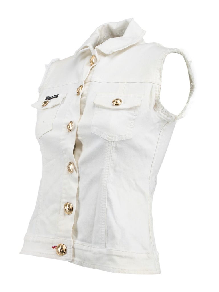 Pre-Loved Philipp Plein Women's Embellished Denim Vest For Sale 1