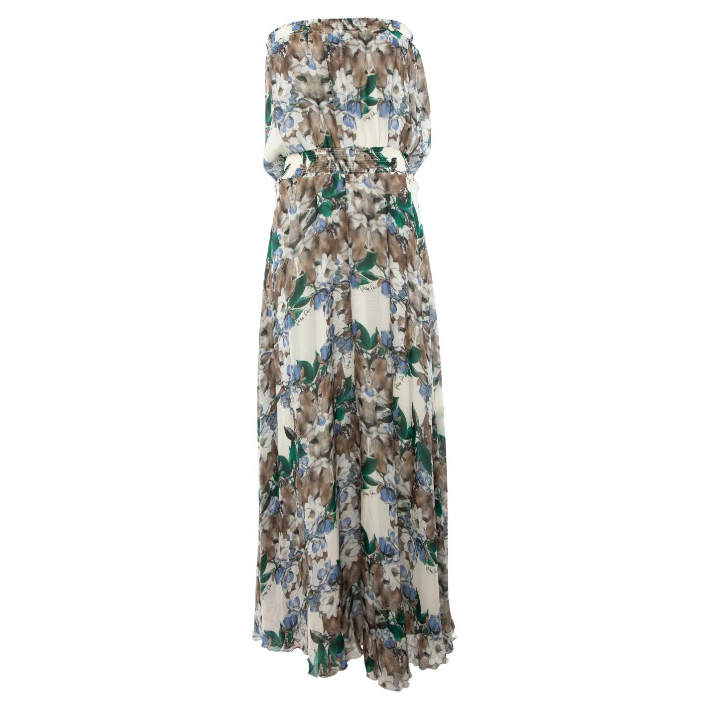 Pre-Loved Philipp Plein Women's Strapless Silk Patterned Dress For Sale at  1stDibs