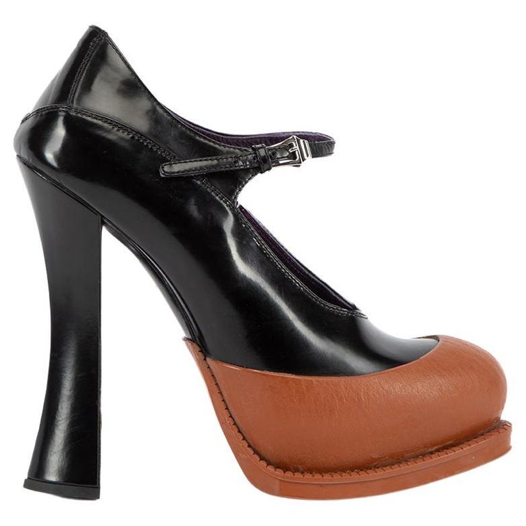 Pre-Loved Prada Women's Black and Brown Mary Jane Leather Heel For Sale ...