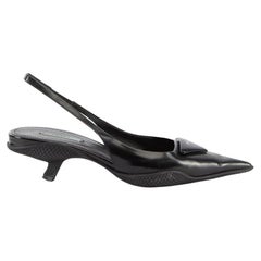 Vorgeliebte Prada Damen Schwarz Gebürstetes Leder Slingback Pumps