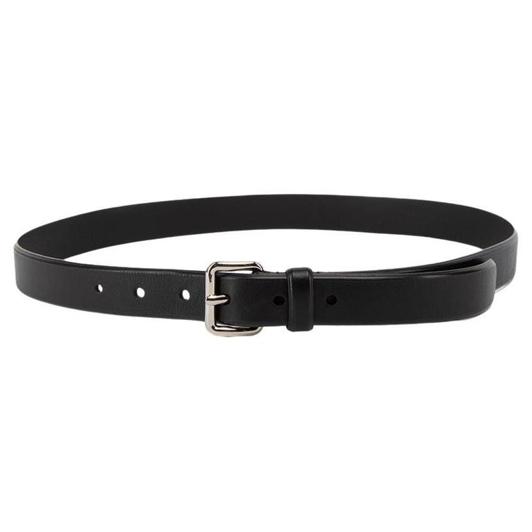 PreLoved Prada Women's Black Leather Belt with Silver Buckle For Sale