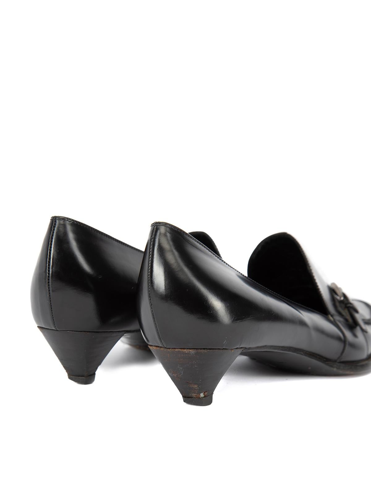 Pre-Loved Prada Women's Black Leather Kitten Heels Loafers In Excellent Condition In London, GB