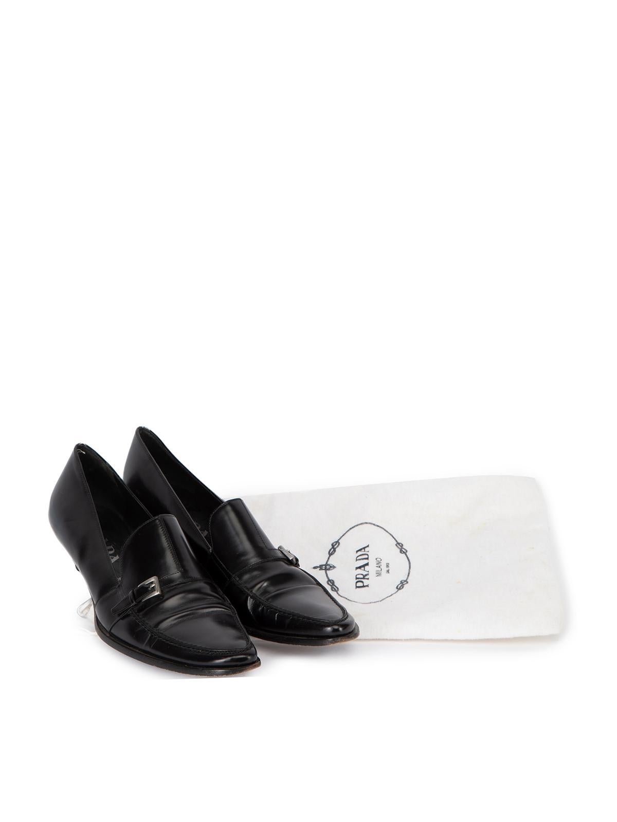 Pre-Loved Prada Women's Black Leather Kitten Heels Loafers 2