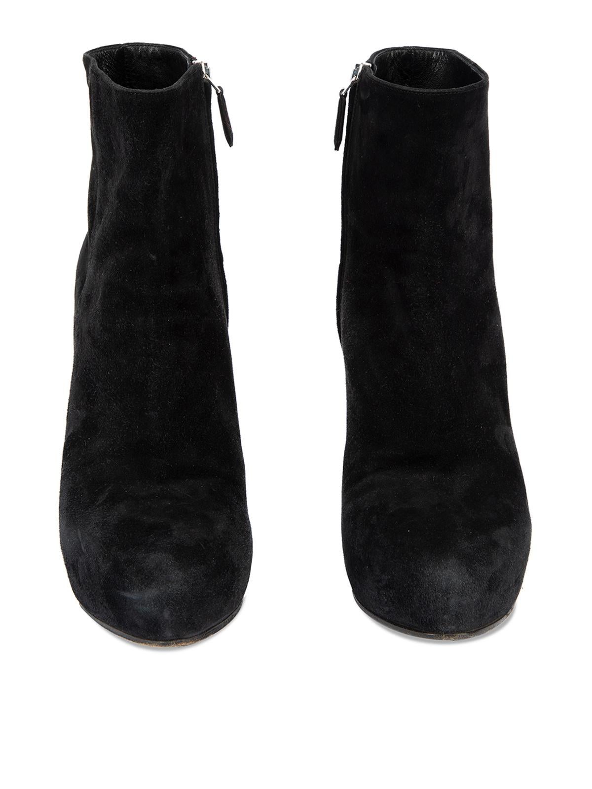 Pré-aimé Prada Women's Black Pointed Toe Platform Heeled Ankle Boot Excellent état à London, GB