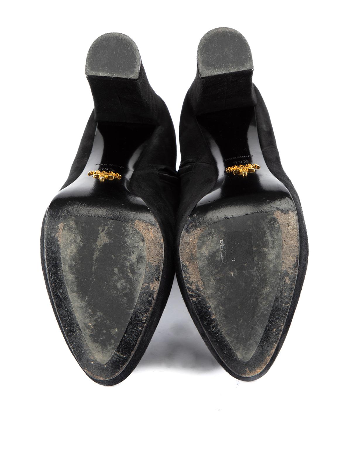 Pré-aimé Prada Women's Black Pointed Toe Platform Heeled Ankle Boot 1