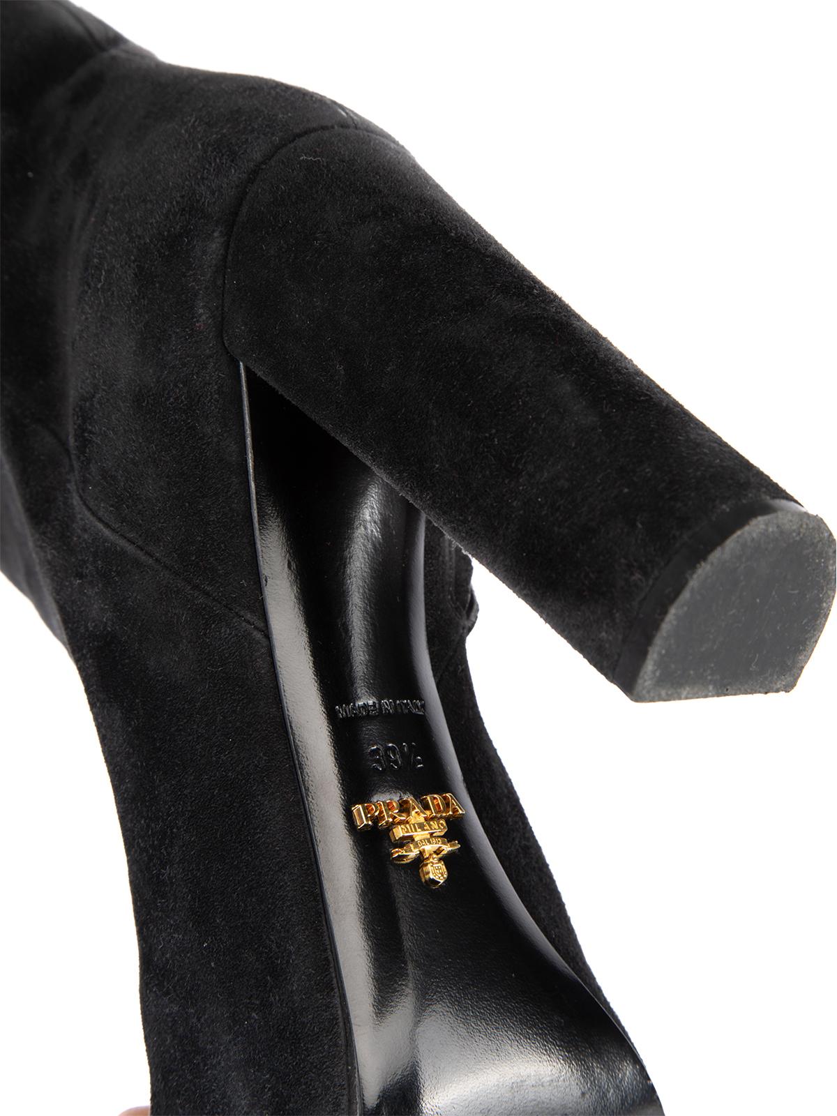 Pré-aimé Prada Women's Black Pointed Toe Platform Heeled Ankle Boot 2