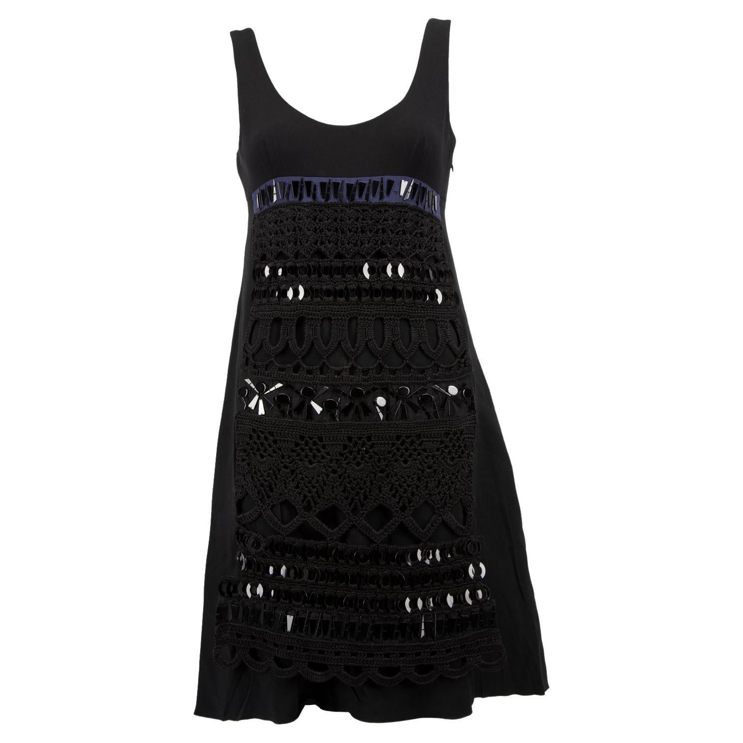 Pré-aimé Prada Women's Black Sleeveless Beaded Patterned Dress