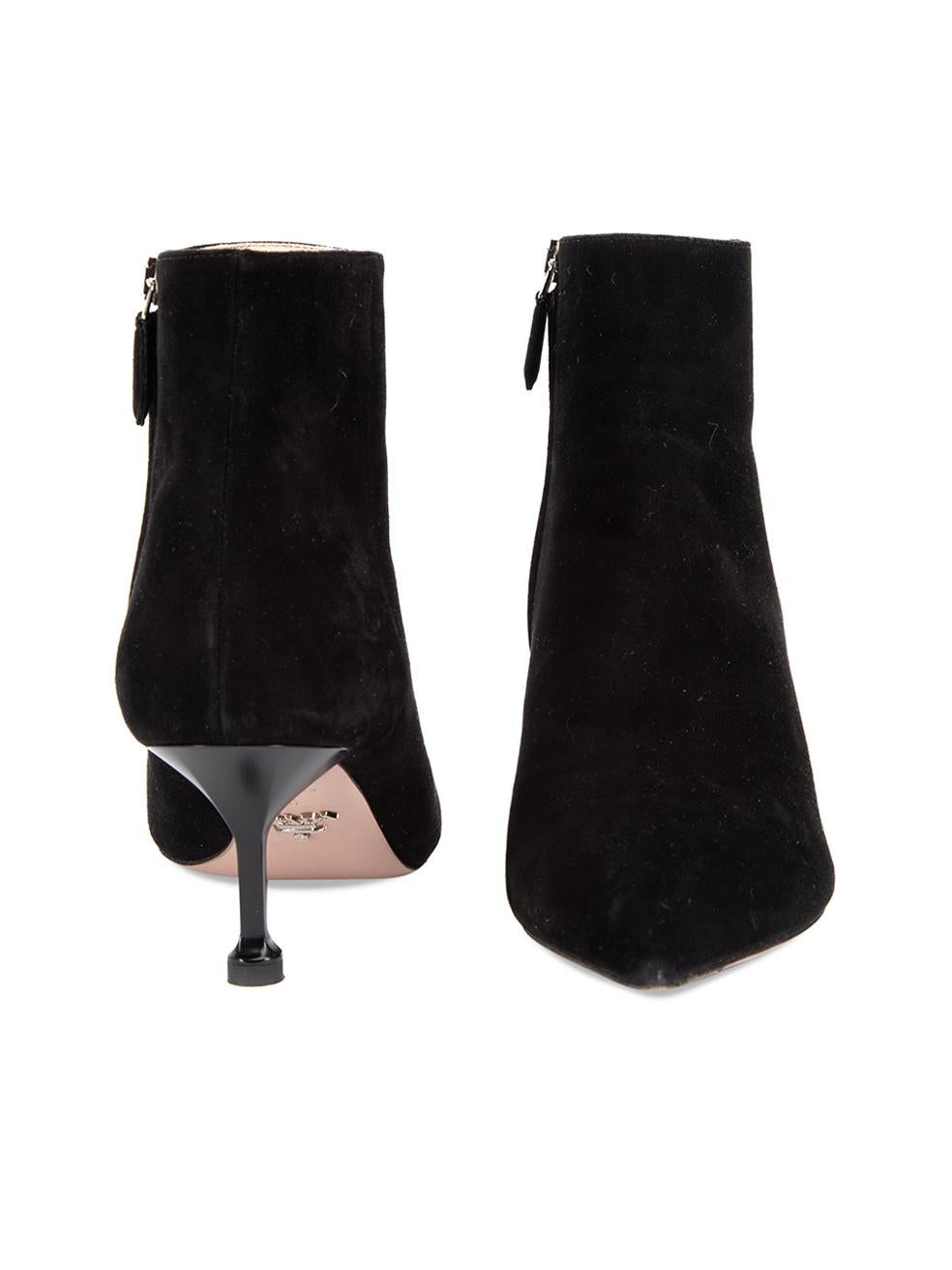 Pre-Loved Prada Women's Black Suede Pointed Toe Ankle Boots In Excellent Condition In London, GB