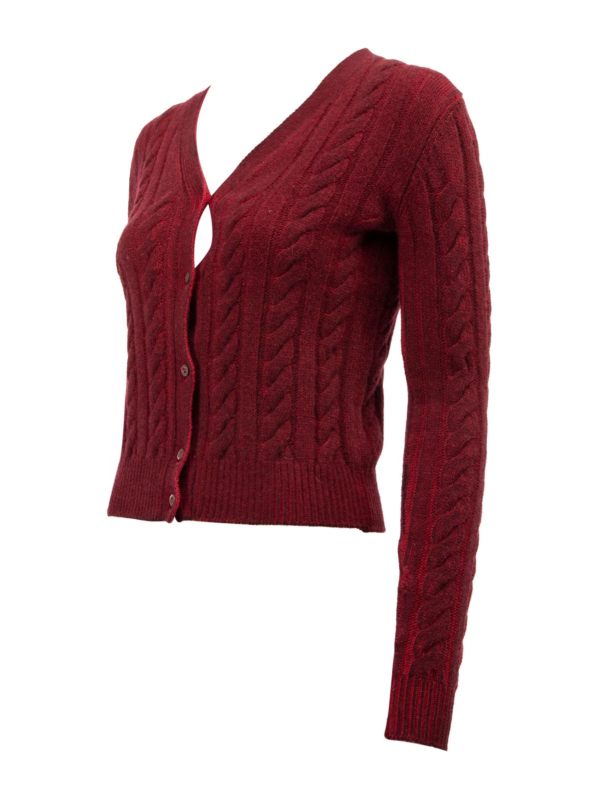 Cardigan en tricot torsadé pour femmes Prada, bourgogne, d'occasion Pour femmes en vente
