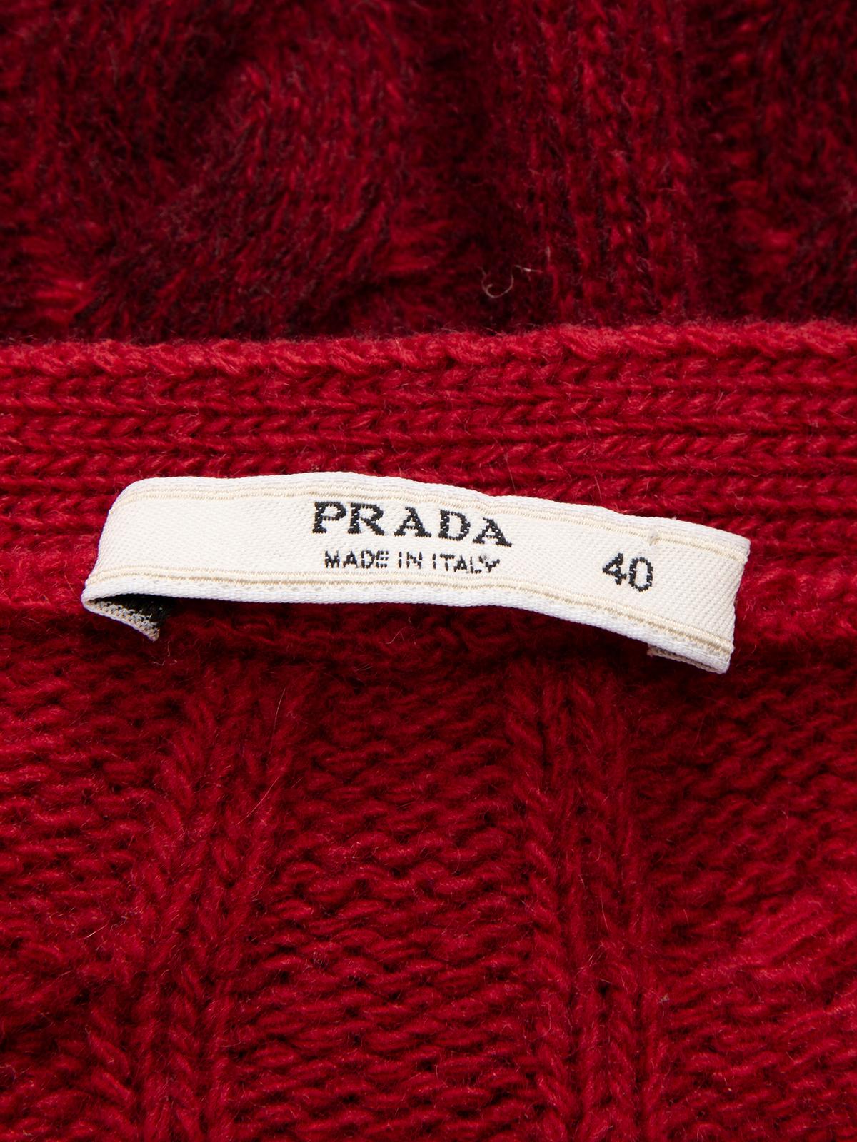 Pre-Loved Prada Women's Burgundy Cable Knit Cardigan In Excellent Condition For Sale In London, GB