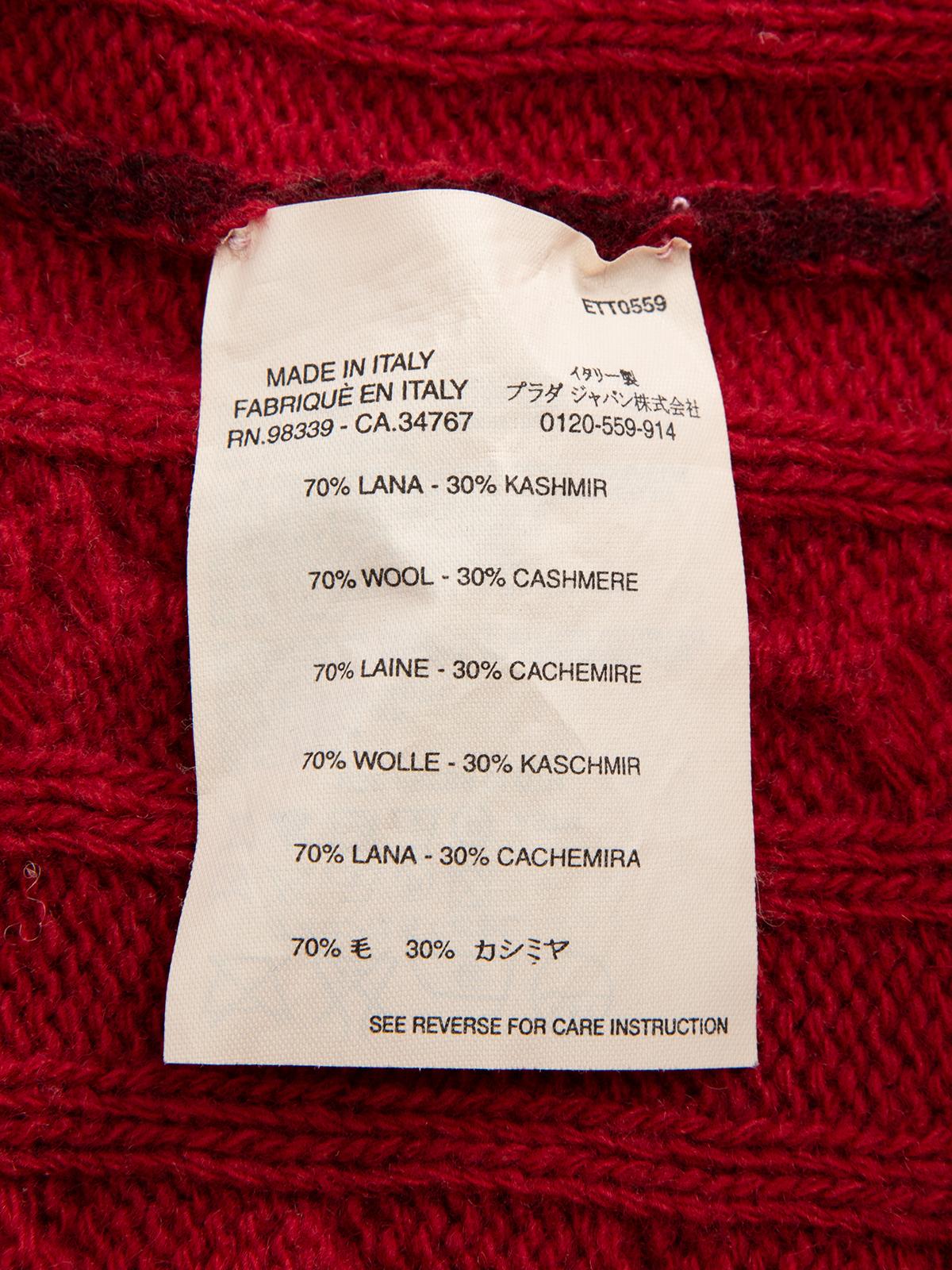 Pre-Loved Prada Women's Burgundy Cable Knit Cardigan For Sale 1