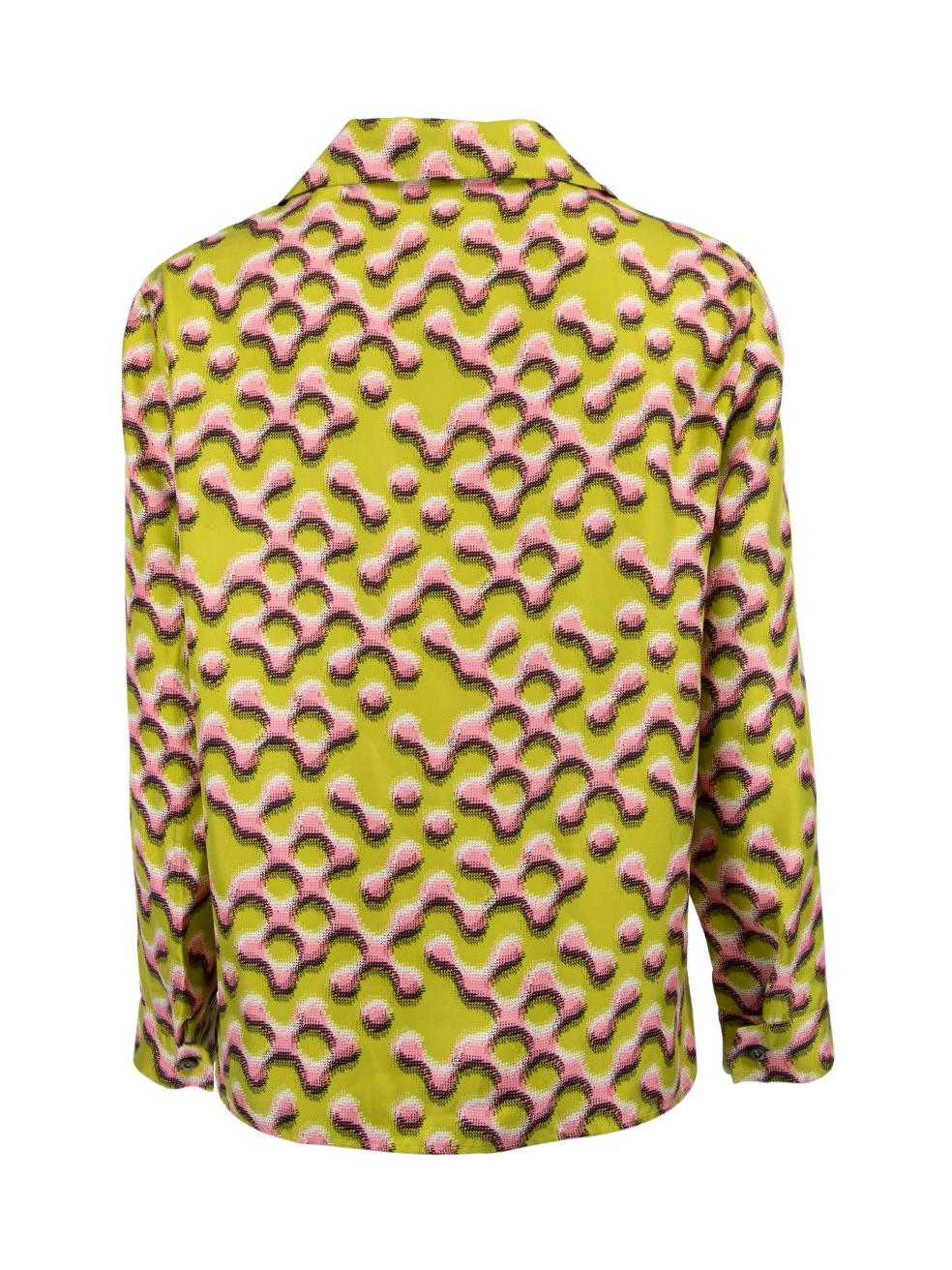 Pre-Loved Prada Women's Green Geometric Print Long Sleeved Blouse In Excellent Condition In London, GB