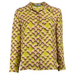 Pre-Loved Prada Women's Green Geometric Print Long Sleeved Blouse