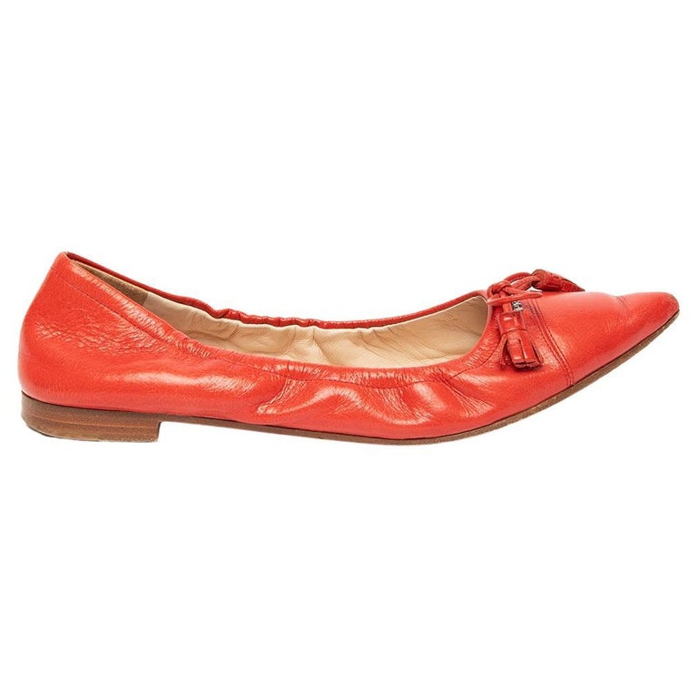 Pre-Loved Prada Women's Leather Tassel Pointed Toe Ballerinas For Sale at  1stDibs