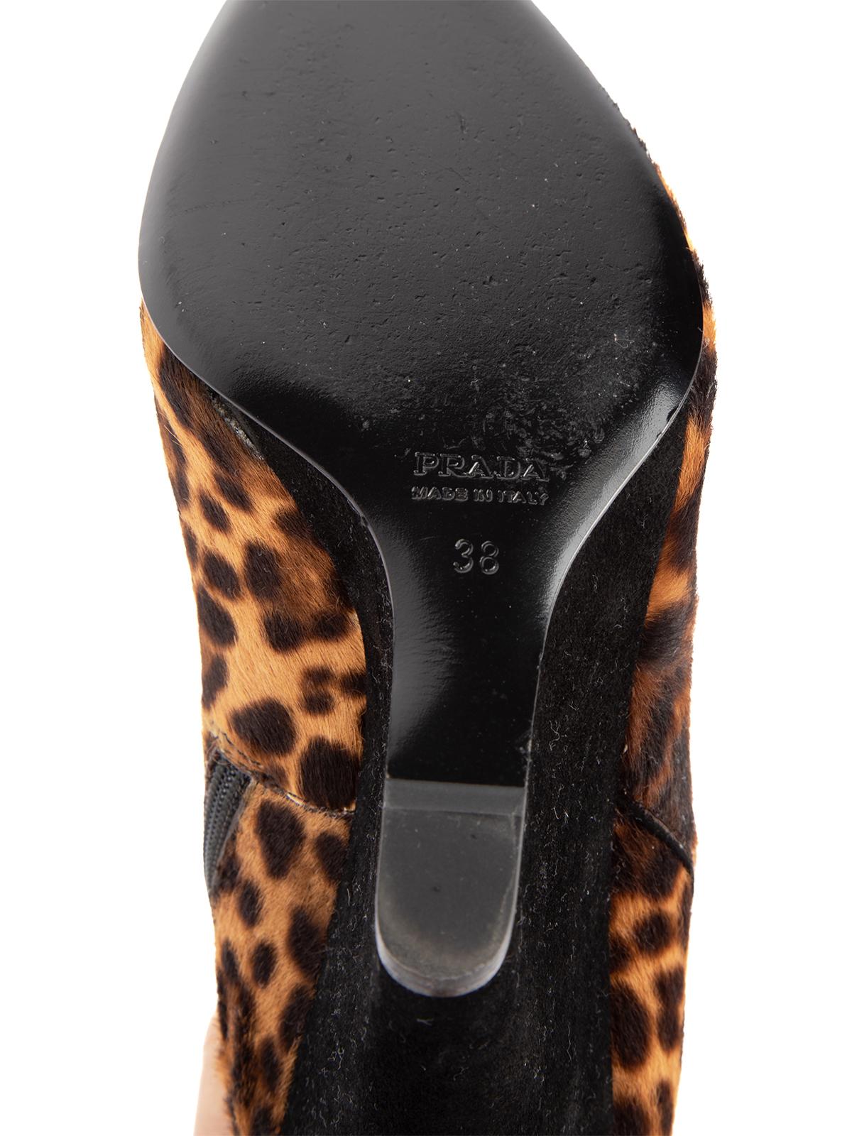 Pre-Loved Prada Women's Leopard Print Pony Hair Ankle Boots In Excellent Condition In London, GB
