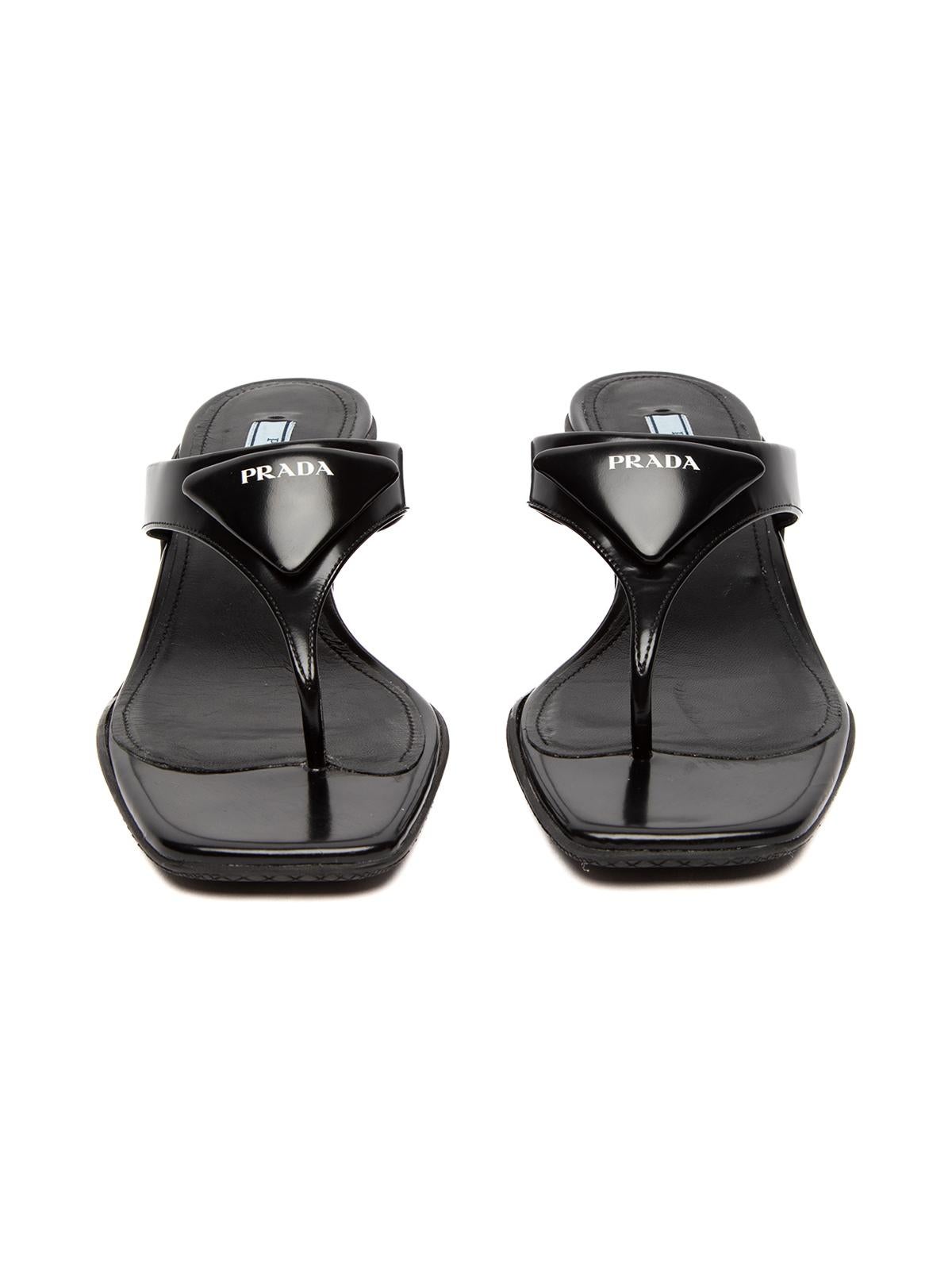 Black Pre-Loved Prada Women's Low Heel Spazzolato Square Sandals