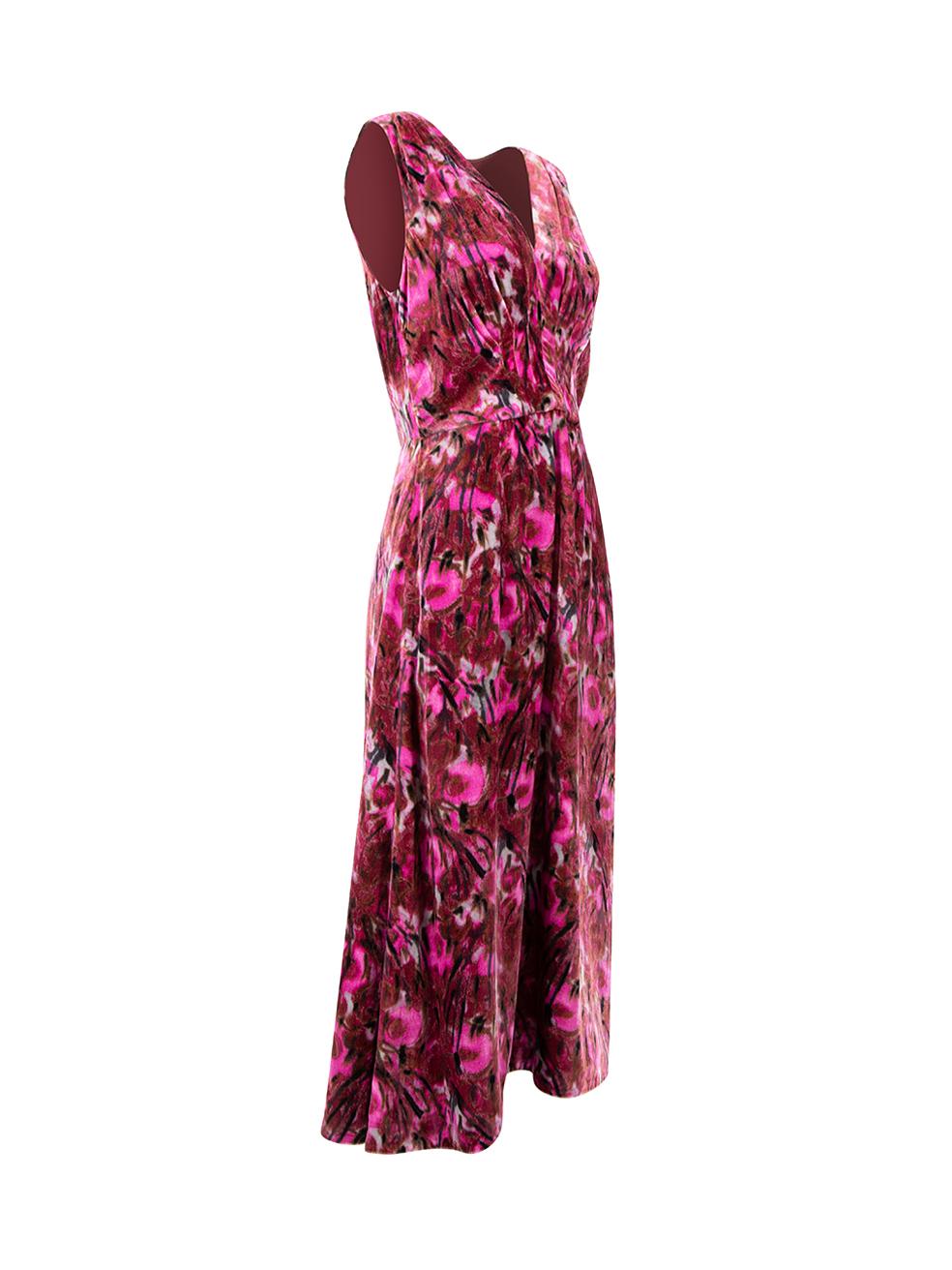 Pre-Loved Prada Women's Pink Velvet Patterned Midi Dress 1