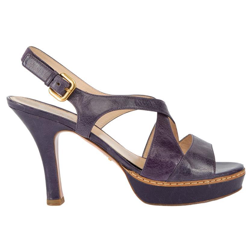 Pre-Loved Prada Women's Purple Leather Cross Strap Platform Sandals