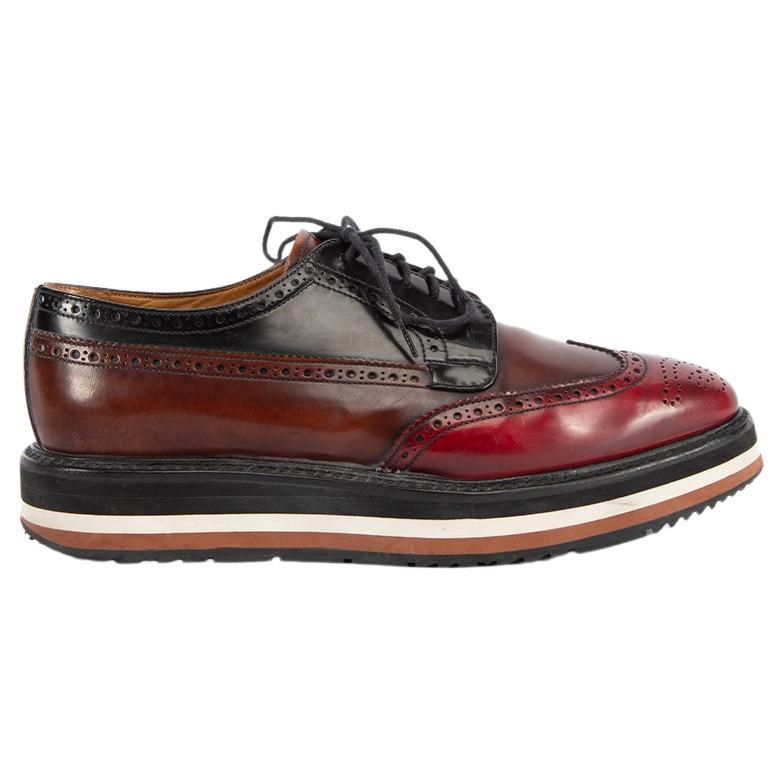 Pre-Loved Prada Women's Red Brown and Black Flatform Derby Brogue Lace Up