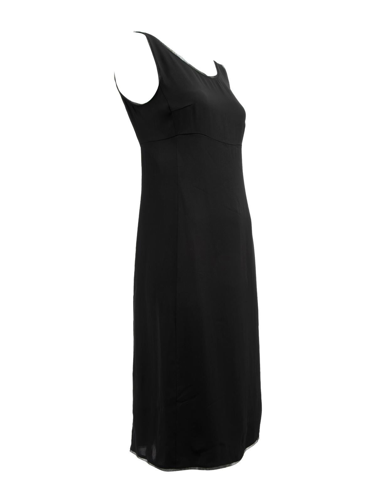 CONDITION is Very good. Hardly any visible wear to dress is evident. Loose threads to the front left of the dress can be seen on this used Prada designer resale item. Details Black Synthetic Midi dress Slip dress Sleeveless Round neckline Zip on