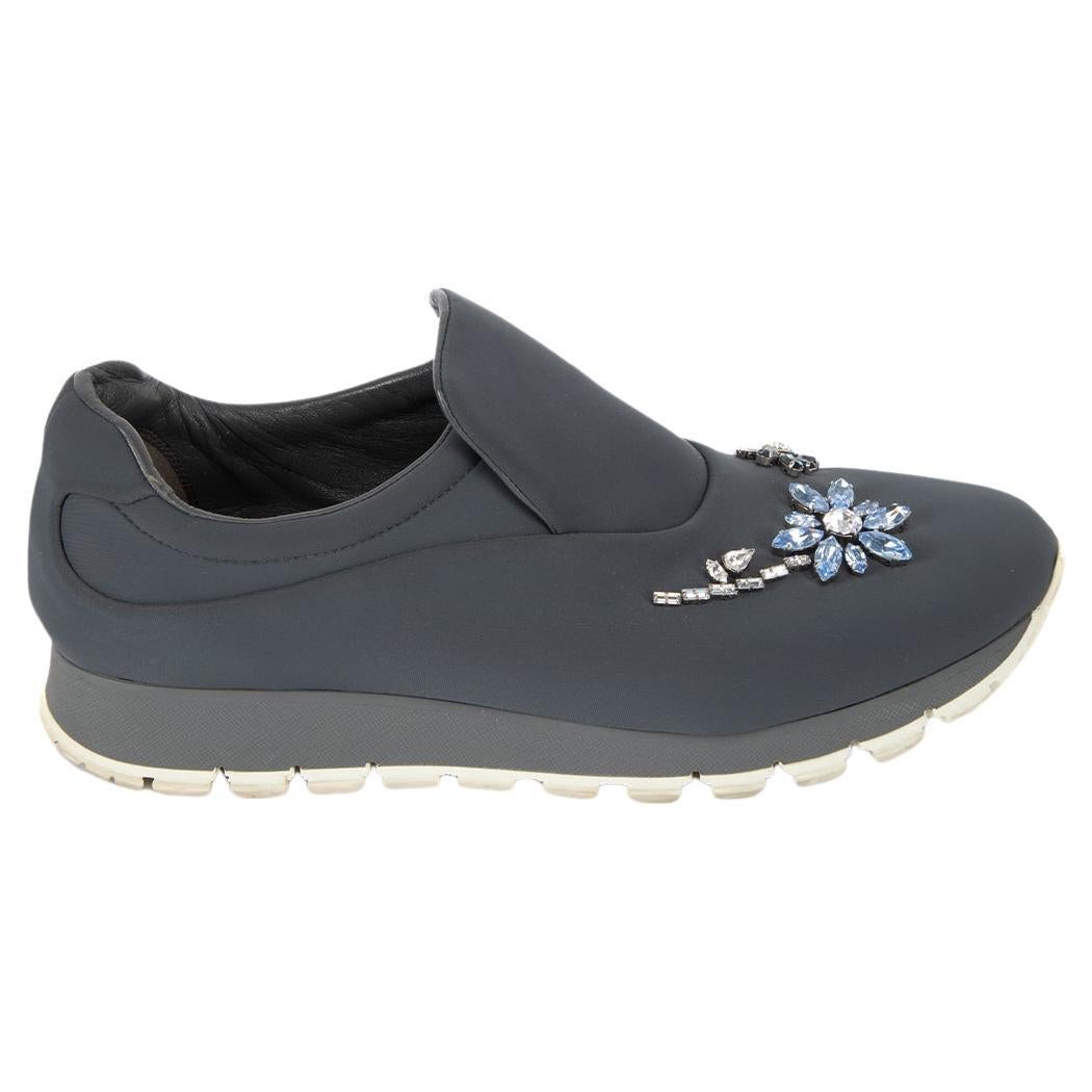 Pre-Loved Prada Women's Sneakers with Crystal Floral Embellishment For Sale  at 1stDibs