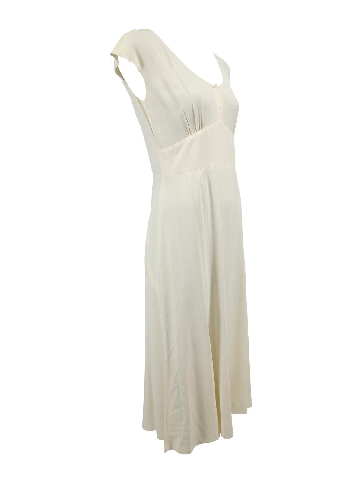 CONDITION is Very good. Hardly any visible wear to dress is evident. Some loose threads can be seen along hemline on this used Prada designer resale item. Details Cream Synthetic Maxi dress Sleeveless Round neckline Snap buttons front opening Side