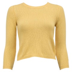 Pre-Loved Prada Women's Yellow Elbow Patched Round Neck Jumper