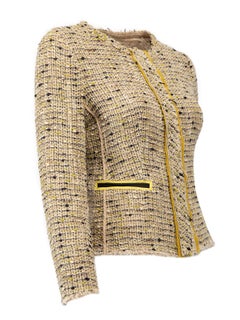 Pre-Loved Prada Women's Yellow Tweed Jacket with Mustard Trim