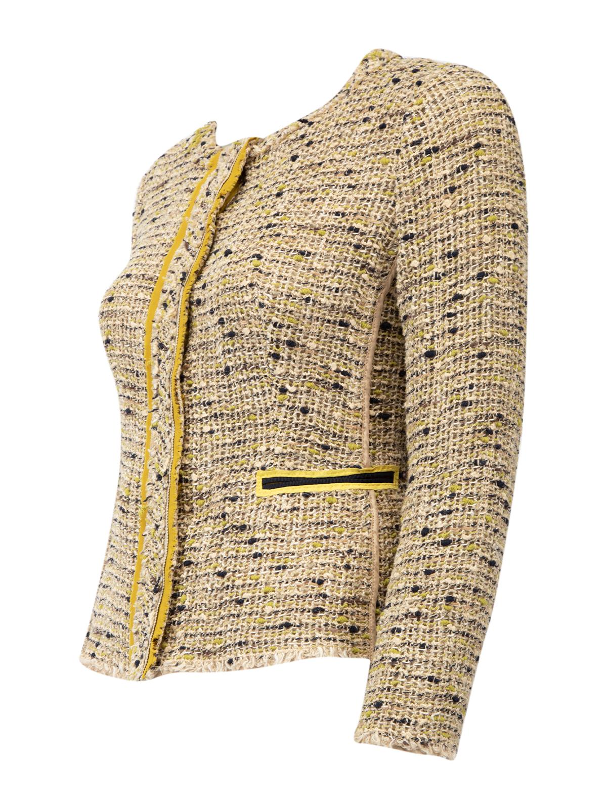  Prada - Veste en tweed jaune avec bordure en moutarde, pour femmes, état neuf Pour femmes 