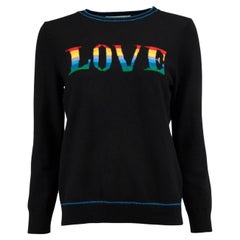 Pre-Loved Pringle of Scotland Women's Schwarzer Pullover mit Regenbogen LOVE Text