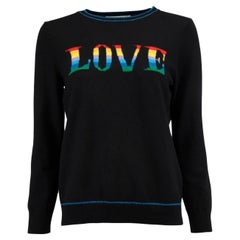 Pre-Loved Pringle of Scotland Women''s Schwarzer Pullover mit Regenbogen LOVE Text