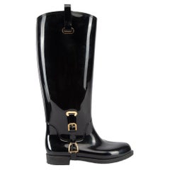 Pre-Loved Ralph Lauren Damen''s Schwarze kniehohe Lederstiefel mit Schnalle als Akzent