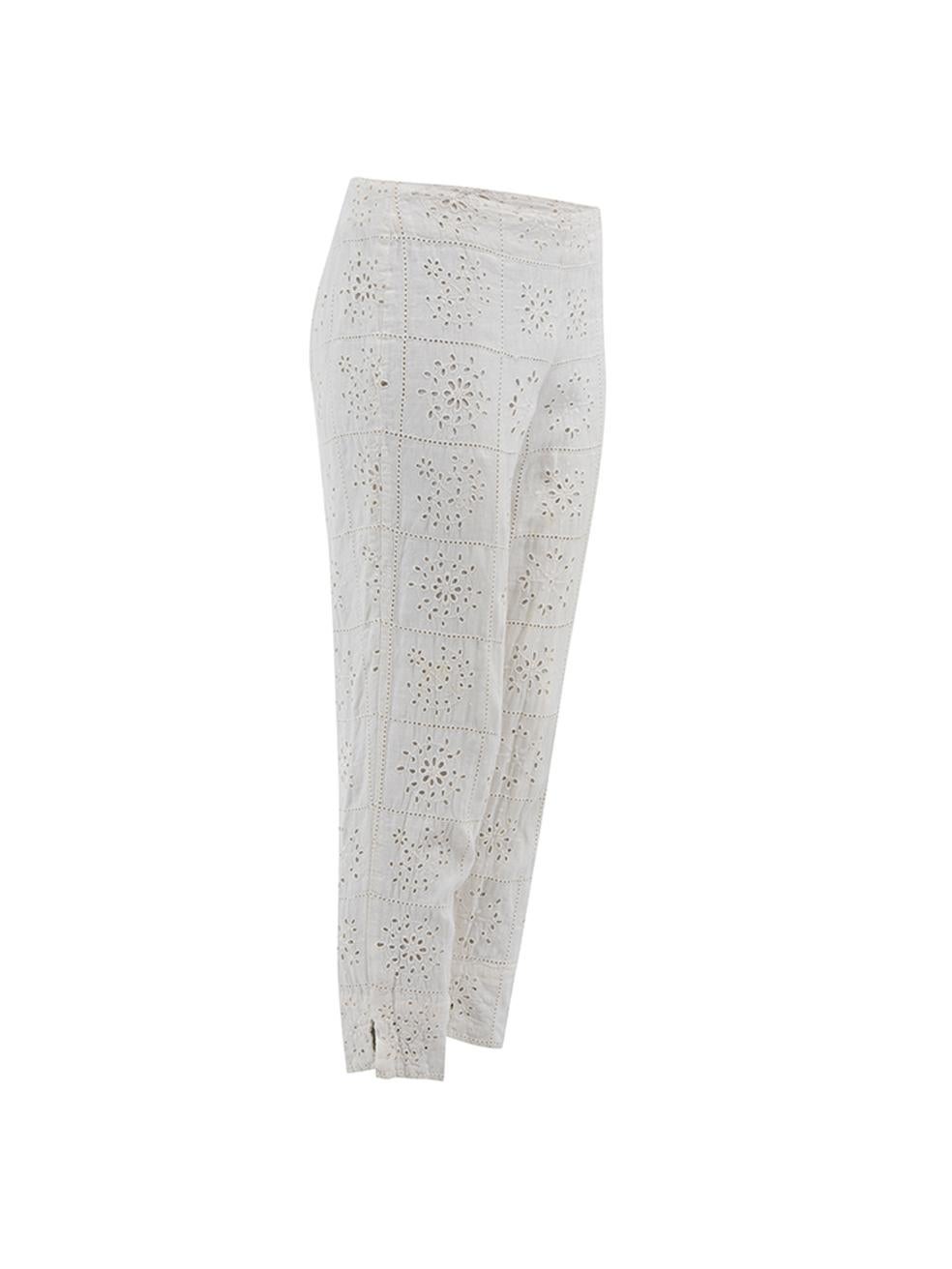 CONDITION is Very good. Minimal wear to pants is evident. Overall wear to the outer fabric where loose threads and pilling can be seen on this used Ralph Lauren designer resale item. Details Cream Linen Floral lace block pattern Cropped straight leg