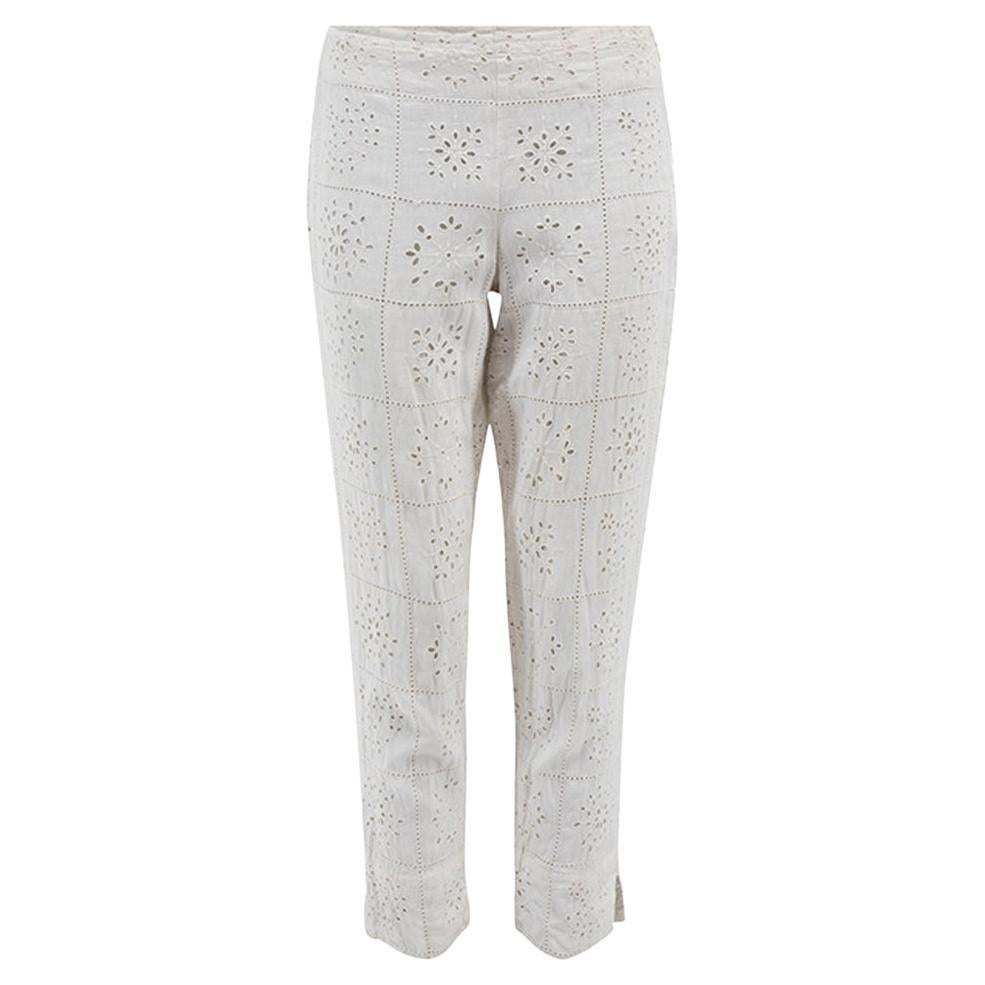 Pre-Loved Ralph Lauren Women's Cream Lace Block Cropped Trousers For Sale