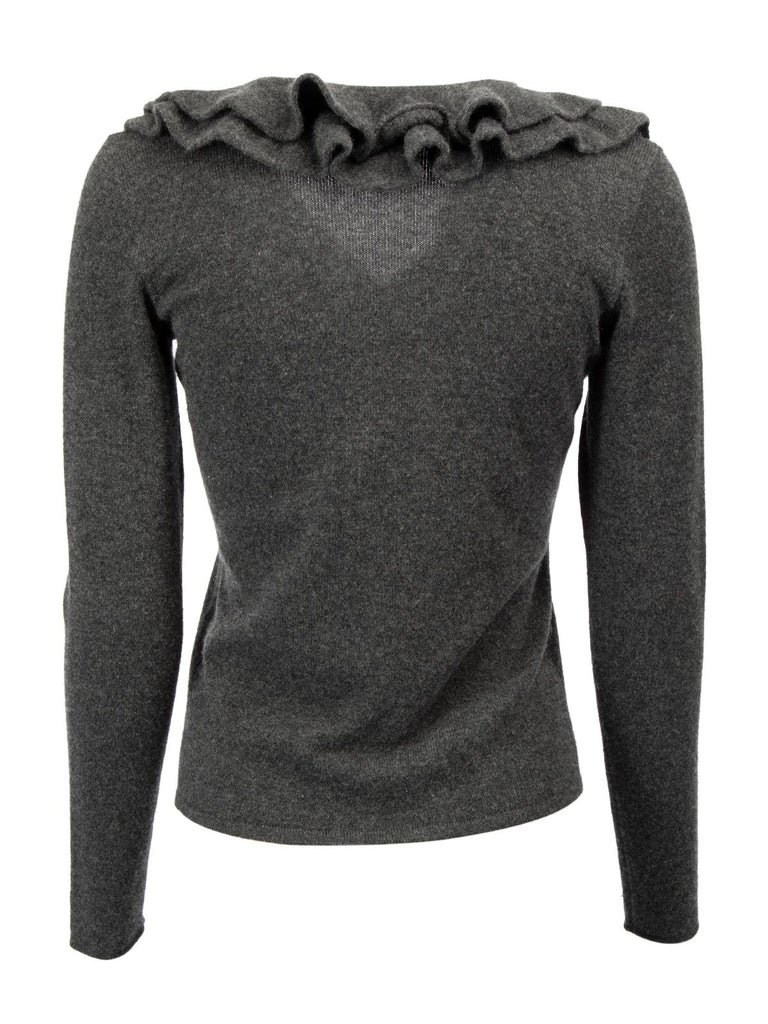 Pre-Loved Ralph Lauren Women's Grey Cashmere Ruffle Neck Cardigan For ...
