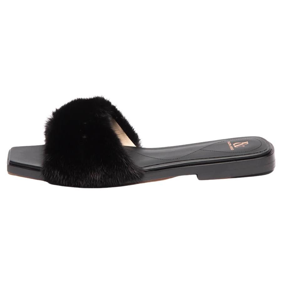 Pre-Loved Ralph 
Russo Women
s Fur Slide Black Mink And Leather
